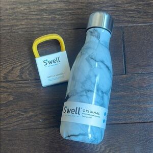 Swell Insulated Stainless Steel 9oz White Marble Bottle w/ Yellow Bottle Handle